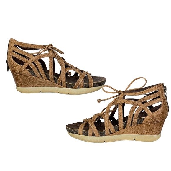OTBT Brown Nomadic Summer Gladiator Wedge Heel Lace Up Strappy Sandals US 8.5 - Picture 3 of 9